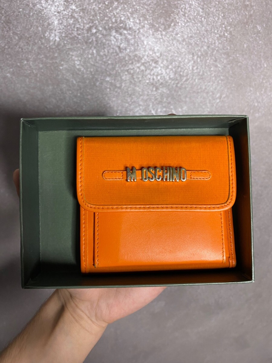 Moschino Vintage 90s Redwall Bi Fold Wallet Orange Big Logo Gold