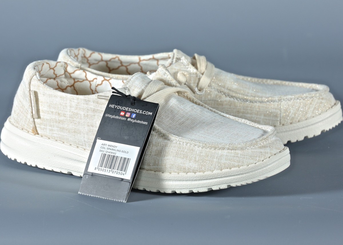 HEY DUDE WENDY SPARKLING GOLD Lightweight Slip-On Women’s Shoe Sz