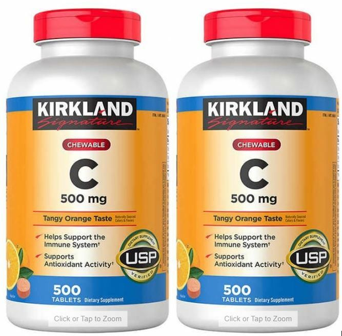 Kirkland Signature Chewable Tangy Orange Taste Vitamin C 500 mg., 2pks