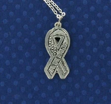 ARMY RIBBON Necklace - Pewter Charm Soldier Service US Armed Forces Troops USA