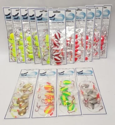 6 Walleye Spinner Rig Tandem #4 Hook Bait Harness Colorado 4 or 5 Blade 50" 14#