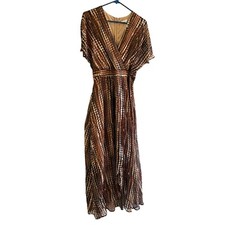 Sandra Darren Short Split Sleeve Animal Print Wrap Silhouette Maxi Dress 8