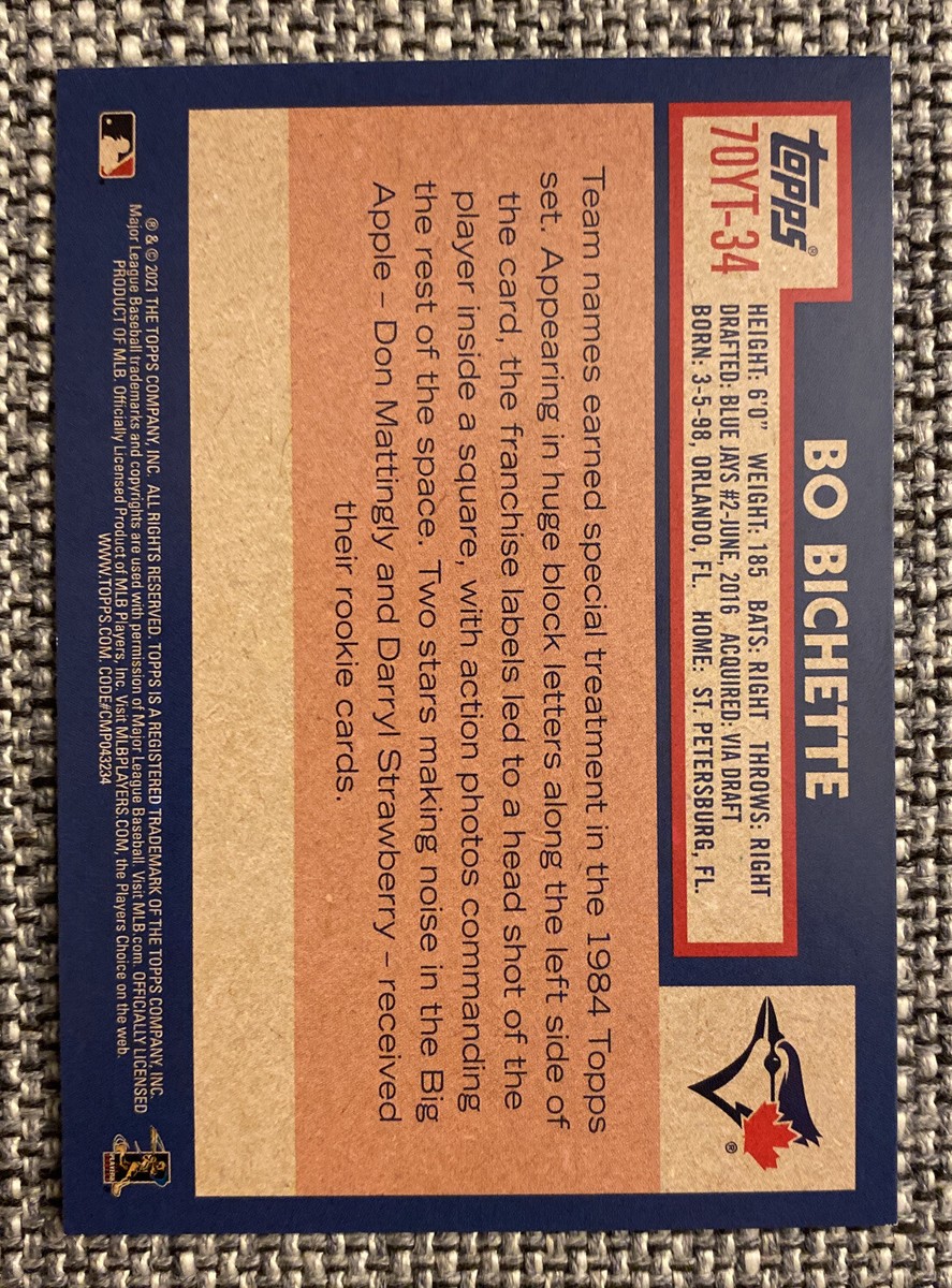 Bo Bichette 2021 Topps Series 1 #70YT-34 70 Years of Topps 1984