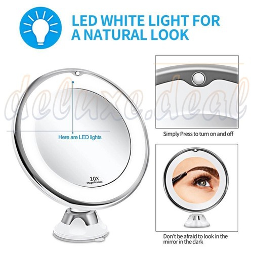10x Magnifying Makeup Mirror LED Light Cosmetic Bathroom Round 360° Rotation - Picture 5 of 12