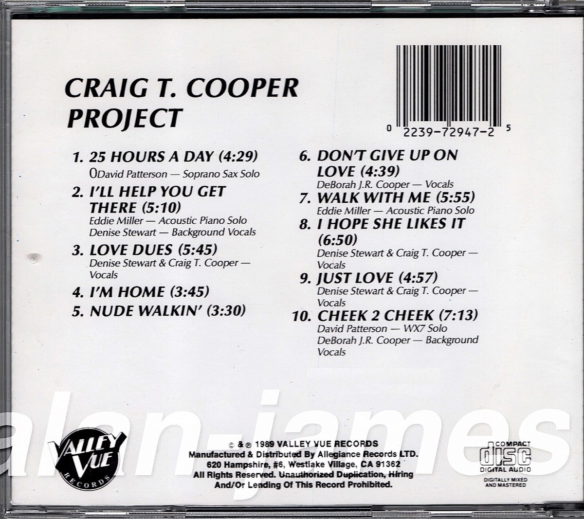 Craig T. Cooper Project 1990 US CD Love Dues Nude Walking Quality