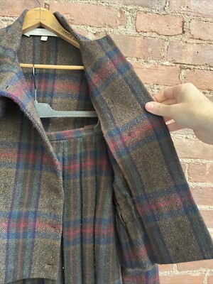 Costume Femme Vintage Perry Ellis - Taille 10/12 - Tweed Tartan Laine - Années 80 - Occasion Parfait état