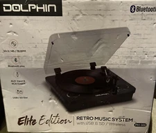 Dolphin PH-101 Retro Turntable Vinyl Record Player +Bluetooth/USB/SD. OPEN BOX