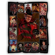 Freddy Krueger Blankets, Nightmare Halloween Fleece Sherpa Blanket, Horror Gifts
