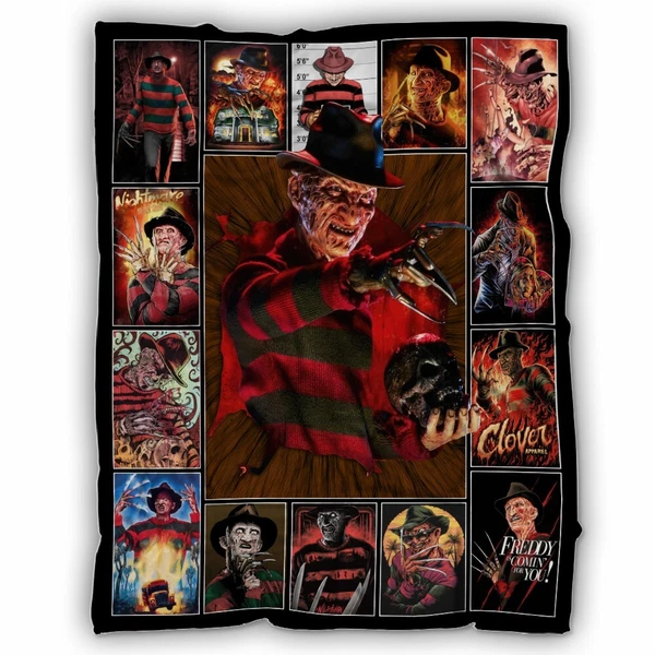 Freddy Krueger Blankets, Nightmare Halloween Fleece Sherpa Blanket, Horror Gifts
