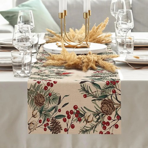 Navidad Pino Aguja Lino Mesa Corredor Cómoda Bufanda Cono Pino Rojo Cardenal - Imagen 10 de 11
