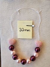 Bubblegum Bead Necklace - Adjustable, kids, Pink, Maroon, Large Heart Beads