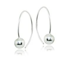 Upside Down Bead Wire Polished Sterling Silver Open Hoop Earrings