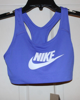 NWT Nike Dri-FIT Swoosh Futura Logo Women's Small Blue Sports Bra Md Support