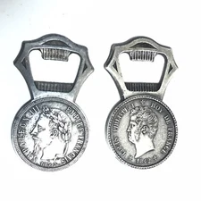 2 silver metal bottle openers King France Louis Philip and Emperor Napoleon III