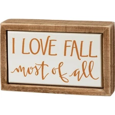 Love Fall Most of All Primitives by Kathy Wood Enamel Mini Sign 2.5 in x 4 in