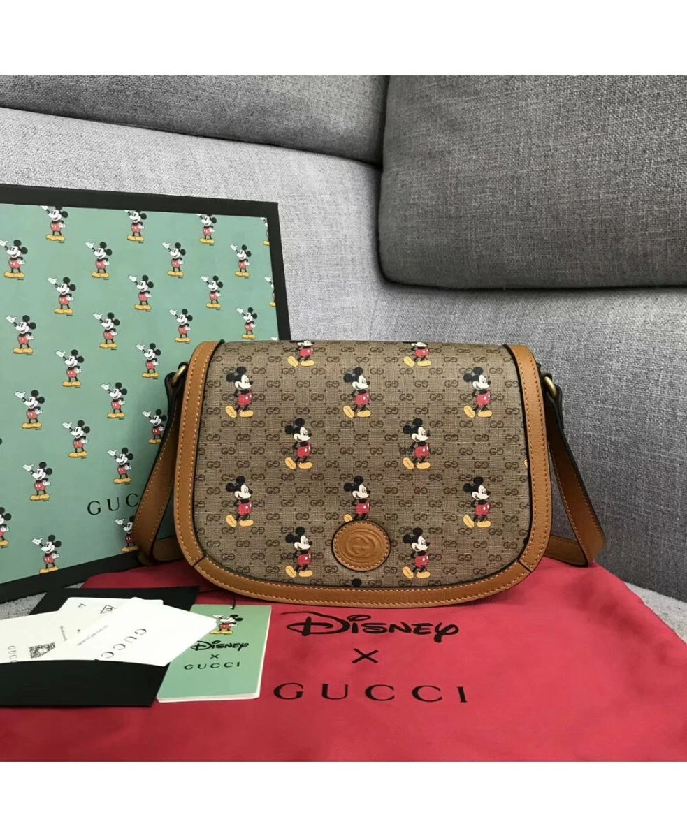 GUCCI GG Disney X Mickey Mouse Crossbody Leather Tan Brown Italy