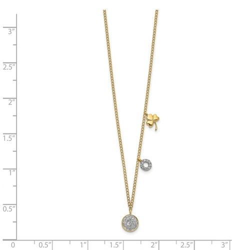14k 14kt Yellow Gold Diamond Two Circle and Shamrock Necklace 1mm 16.5 inch - 第 2/2 張圖片