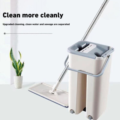 Mop with Bucket and Squeeze,Hand Free Flat Floor Mop and Bucket Microfiber Mop