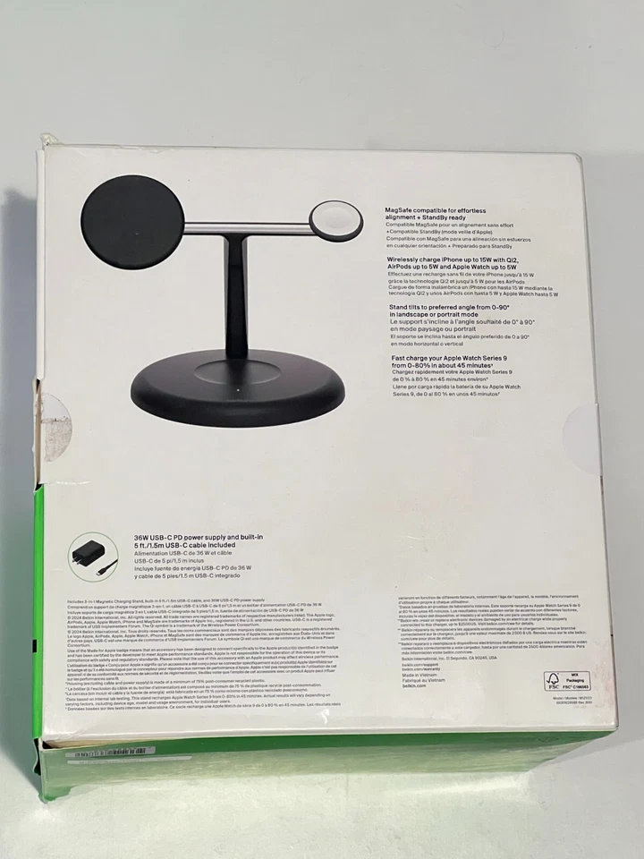 Belkin Boost Charge Pro 3-in-1 Qi2 Charging Stand w/ Magsafe WIZ023 - Black - Image 2 of 2