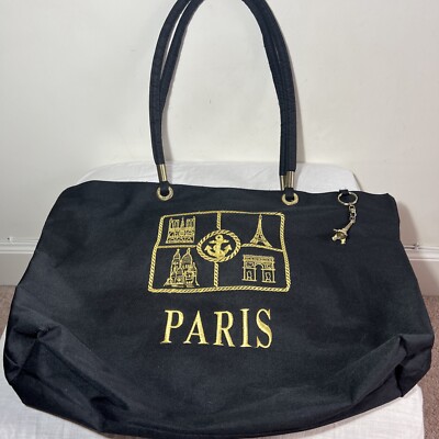 Paris bestickte Reisetasche schwarz gold 51 cm x 40 cm