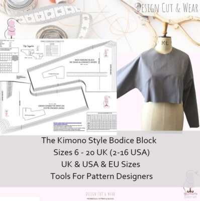 KIMONO STIL OBERTEIL BLOCK - GRÖSSE 6 BIS 20 UK - USA & EU Größen - MUSTER & SLOPERS