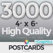 3000 Full Color 4"x6" POSTCARDS/FLYERS - BOTH SIDES - FREE DESIGN & SHIPPING