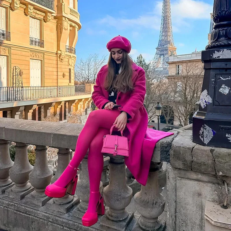 Medias para mujer 80D suaves color liso semi opacas con patas cintura alta para mujer Foto 3 de 4