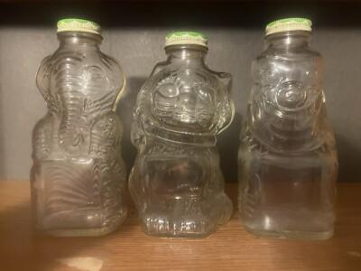 Grapette Bottle Set Of Three Clown Elephant And Cat Mint/W/Lids