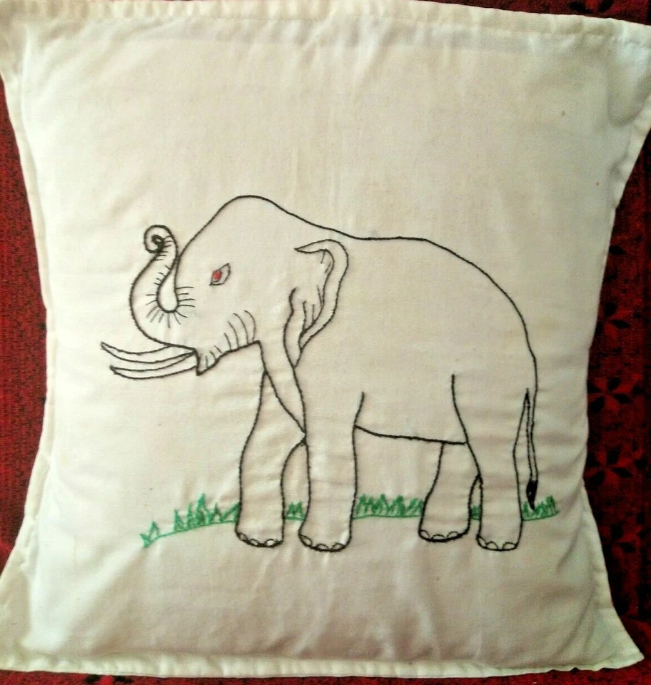 Elephant Design cushion cover Hand embroidery with Grey cloth material 3 pieces - Image 2 of 4