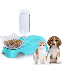 Double Pet Feeder Bowl with Automatic Water Dispenser Bottle for Cats and Dogs
