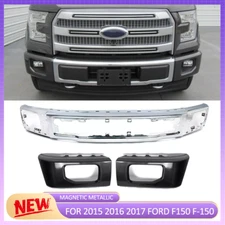 For Ford F150 2015-2017 Chrome & Magnetic Metallic Front Bumper Bar & End Cover