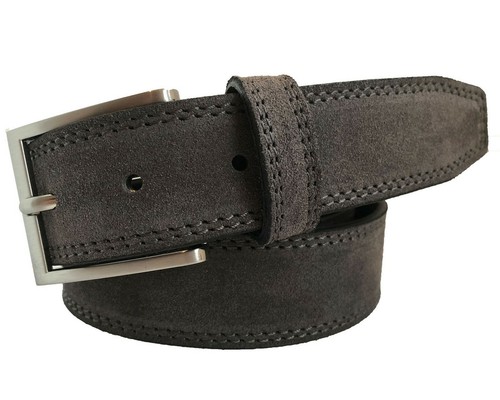CINTURÓN DE CUERO DE GAMUZA ITALIANA PARA HOMBRE AZUL NEGRO BRONCEADO BORGOÑA S M L XL XXL 35MM - Imagen 9 de 11
