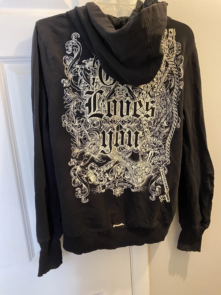 Ladies Faith Connexion Black God loves You Hoodie Zip Up