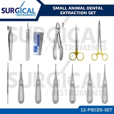 12 Pcs Small Animal Dental Extraction Set German Grade Veterinary Instrument Kit