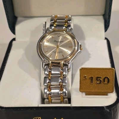 Precision by Gruen Diamond Quartz Watch Black Dial Two-Tone Bracelet Vintage Precision by Gruen Tiny Wristwatch with Two-tone  main image 2