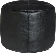 Unstuffed Faux Leather Pouf Cover Highlight Handmade Footstool Ottoman Storage