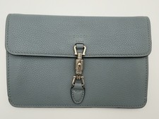Authentic Gucci Light Blue Pebbled Leather Soft Jackie Clutch Bag COA