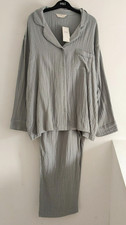 M&S Cool Cotton Comfort GREY Dobby Muslin Revere PJs Pyjamas Pyjama Set UK 20
