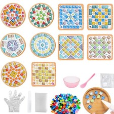 10 Set DIY Glass Mosaic Tiles for Crafts, Mixed Color Mosaic Kits with Wooden...