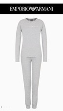 Emporio Armani Iconic Organic-Cotton Pajamas With Logo Waistband XL Gray