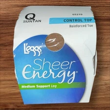 L’eggs Sheer Energy Control Top Q Large Suntan Medium Support Reinforced Toe