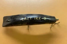 Vintage Lazy Ike-2 Crank Bait Fishing Lure, Black & Silver with Red Lip.