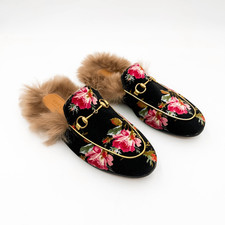 Gucci Princetown Loafers Horsebit GG Velvet Floral Shearling Mules