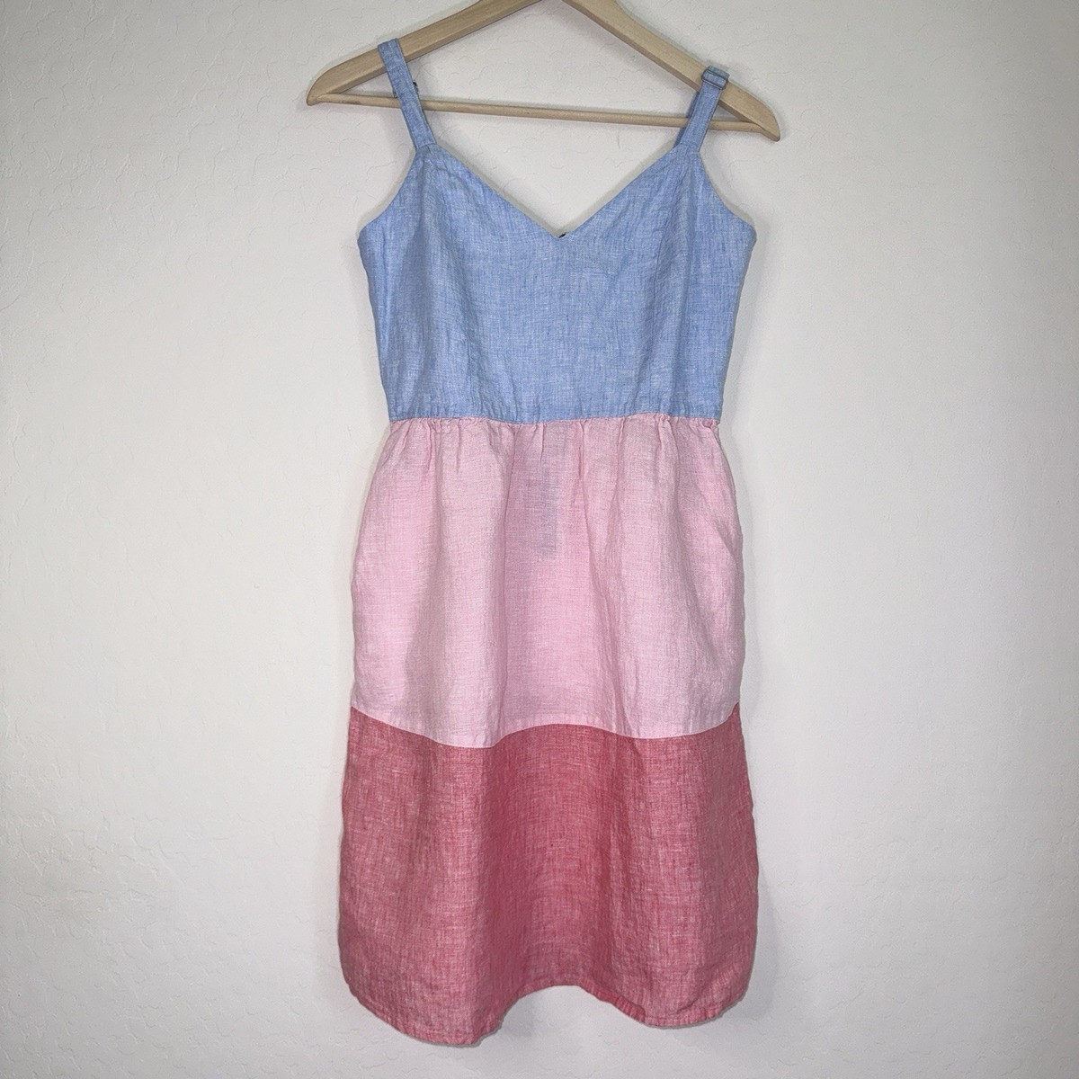 Cynthia Rowley 100% Linen Dress Colorblock Pastel Summer Adjustable Strap  Size 2 | eBay