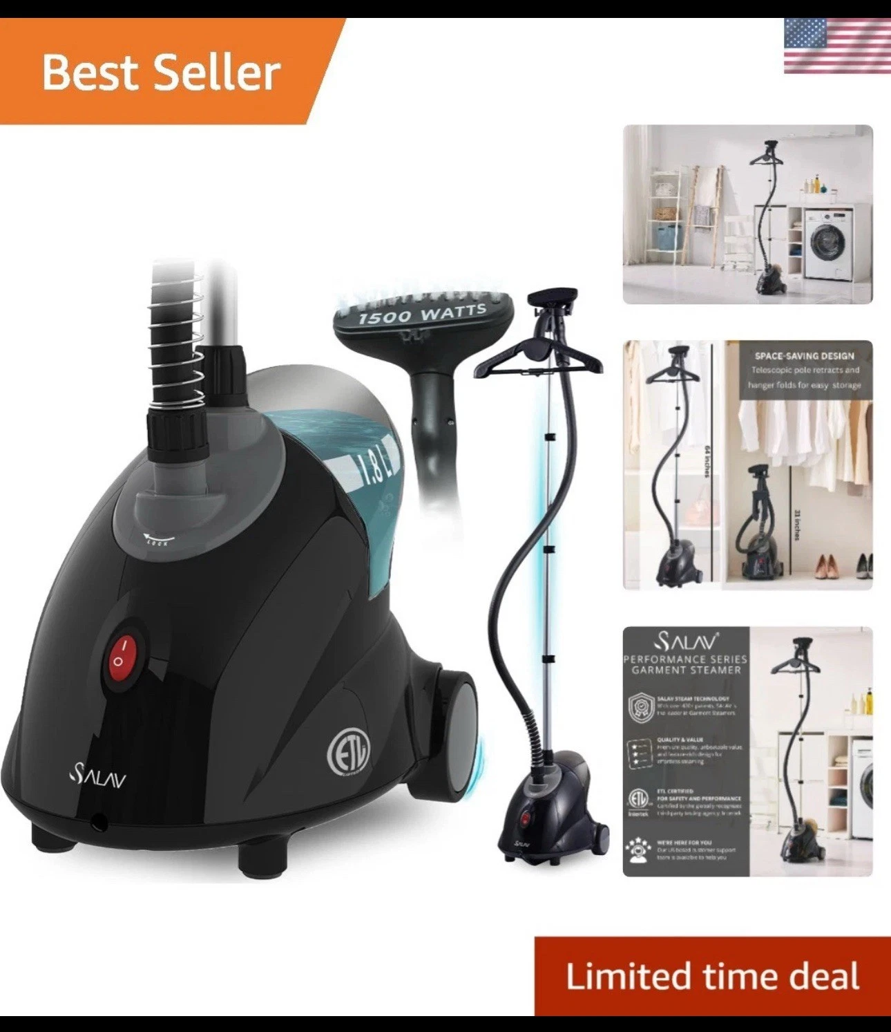 Garment Steamer Full Size Upright Clothes Iron with 1.8L Tank Portable
Opens in a new window or tab