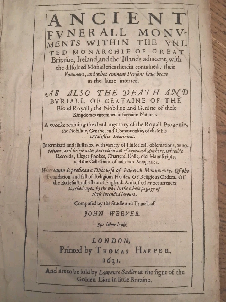 Antique Book 1631 Ancient Funeral Monuments of Great Britain Weever Witchcraft  - Image 4 of 4