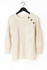 Loft Womens Medium Sweater White Speckled Knit Button Shoulder 3/4 Sleeves