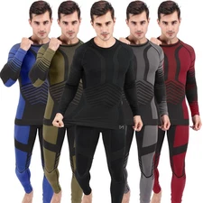 2Pcs Men's Thermal Top Bottom Set Underwear Long Johns Base Layer Fleece Lined
