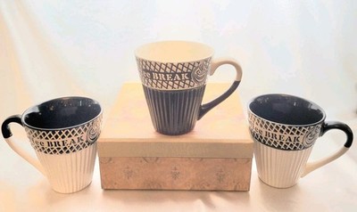 ''Coffee Break'' Mugs By TodaysHome 2 Blk/Wht 1 Bwn/Tan Pleated Bottom Xcross Rims