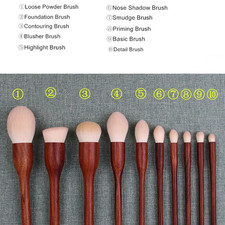 10PCS Sandalwood Makeup Brushes Set Powder Blush Foundation Blender Sculpting Ey